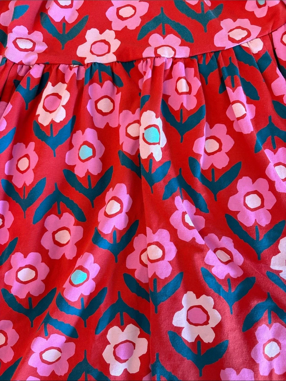 Hanna Andersson Red Floral Long Sleeve Twirl Dress with Pink Flowers